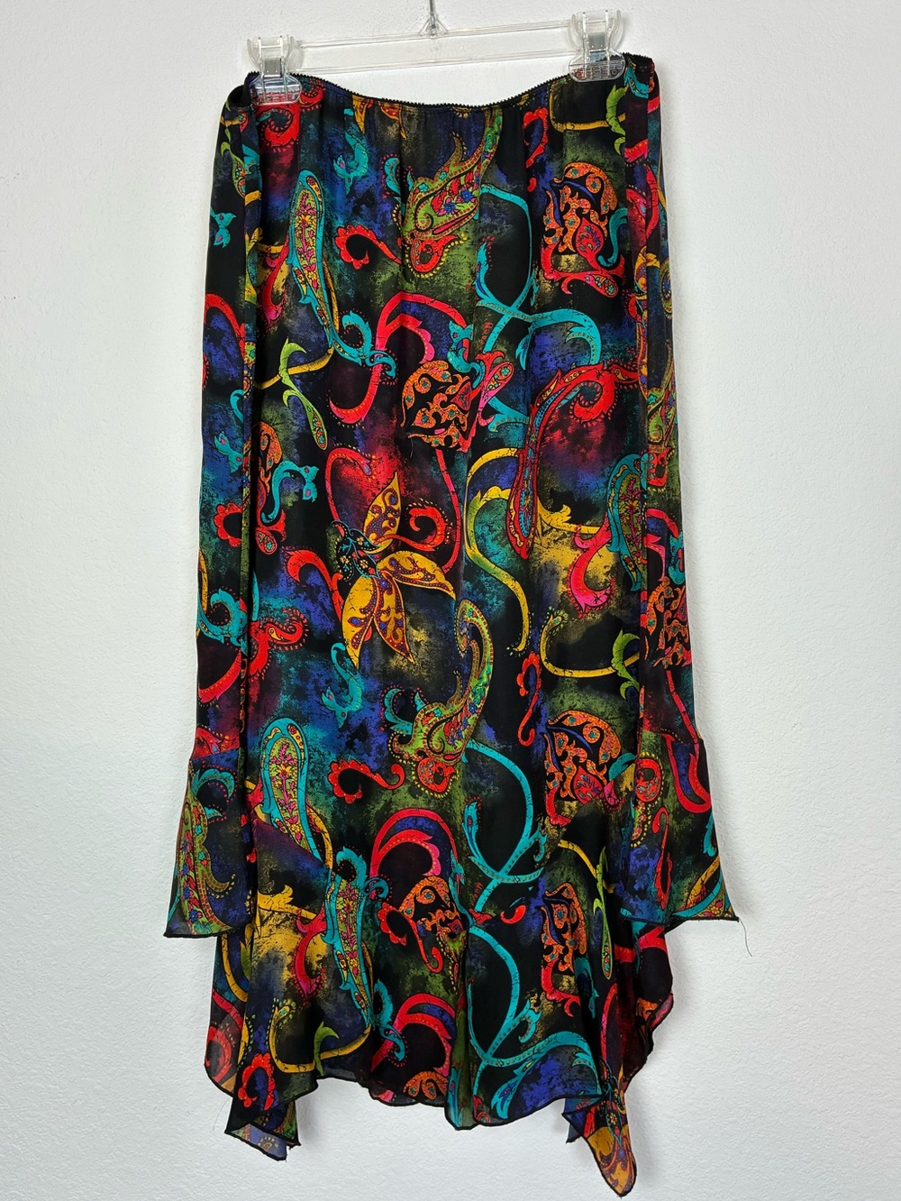 Chico's Design Pure Silk Asymmetrical Midi Skirt w/Handkerchief Hem, lined - Picture 3 of 8